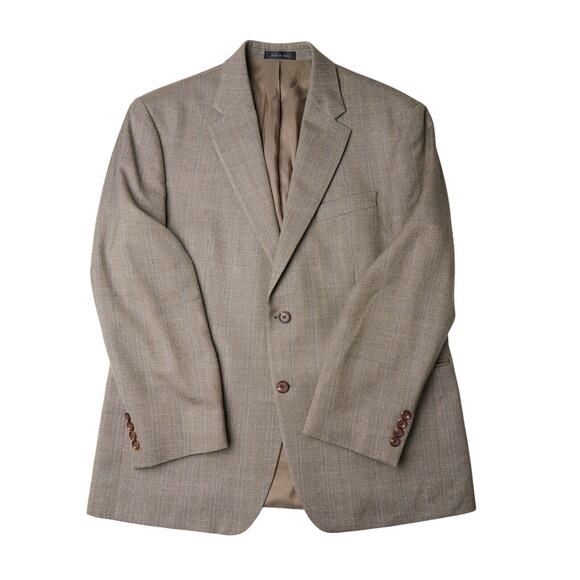 Vtg Lauren Ralph Lauren Blazer 42R Tan Plaid Wool Jacket Single Breasted Notch - Picture 3 of 9